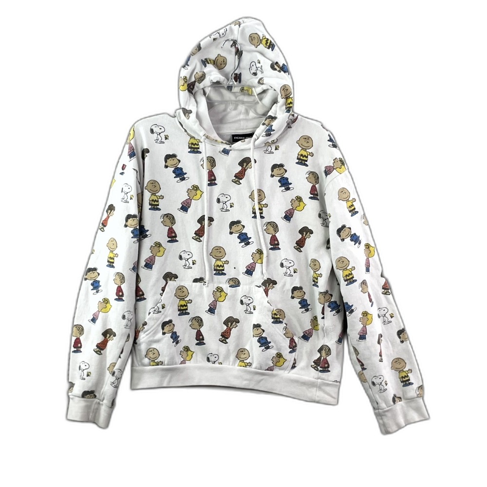 Peanuts Hoodie Mens Small All Over Print Kangaroo Pocket Fleece Lined Corpore